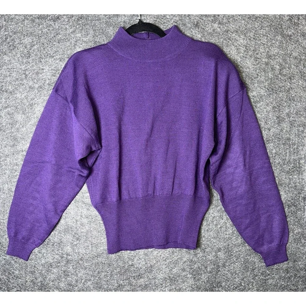 Vintage Casual Corner Purple Mock Neck Sweater with Padded Shoulders - SZ Small